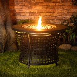 DEKO LIVING Round Outdoor Propane Gas Fire Pit Table 8, 000 Btu Propane With Lava Rock Filler