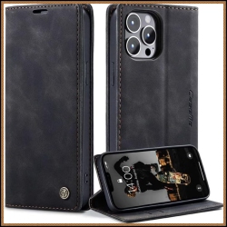 CASEME Big Deal - Wallet Case Anti-Fall Retro Handmade Leather Magnetic Flip Case Card Slot for Iphone 15 Pro Max