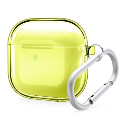ELAGO Clear Case Compatible \w Airpods 4 Case - Carabiner Included, Reduced Yellowing, Wireless Charging, Shock Resistant, Full Protection (Neon