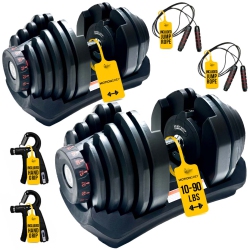MOTIONGREY Adjustable Dumbbell 10 to 90 Lb, Free High Strength Hand Grip Included 15 Adjustable Weight Settings Dumb Bell Barbell, Anti-Slip Metal