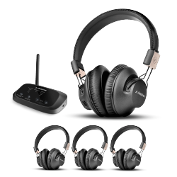 AVANTREE Quartet 2 - Bluetooth-Compatible Wireless Group Listening Headphones & Transmitter Set for Parties, Silent Discos, Church, Tv