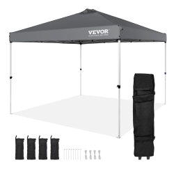 VEVOR 10 X 10 Ft, Pop Up Canopy Tent, 250 D Pu Silver Coated Tarp, \w Portable Roller Bag And 4 Sandbags, Waterproof And Sun Shelter Gazebo For