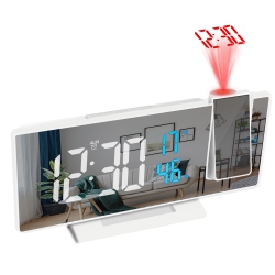 GREEN SCENIC 3D Projection Alarm Clock Snooze Large Led Mirror Clock Display Temperature Automatic Brightness Bedroom Bedside Clock (Black)