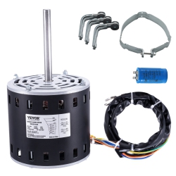 VEVOR 3/4HP Furnace Blower Motor, 208/230V 3.85Amps, 1075Rpm 5 Speeds, Cw/ccw Rotation, 48 Frame 4.8" Shaft Length, 10渭F/450V Capacitor + 11" Hold
