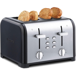 KENMORE 4-Slice Toaster With Extra Wide Slots, Defrost Function, 9 Shade Settings, Stainless Steel & In Black