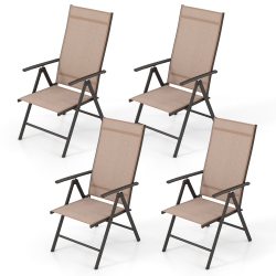 GYMAX 4PCs Patio Folding Dining Chair W/ 7-Level Adjustable High Backrest for Garden
