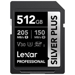Carte Mémoire Sdxc Uhs-I De 512 Go Et De 205 Mo/s Professional Silver Plus De Lexar