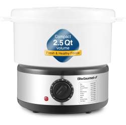 ELITE GOURMET Est250 2.5 Quart Electric Food Steamer With 400W Power, Auto Shut-Off, And Timer