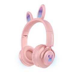 TNTECH Hypergear Headphones Bluetooth Bunny Tracks Built In Mic Soft Memory Foam Ear Cushions Foldable Design 10Hr Play Time – In Pink