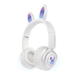 TNTECH Hypergear Headphones Bluetooth Bunny Tracks Built In Mic Soft Memory Foam Ear Cushions Foldable Design 10Hr Play Time – In White