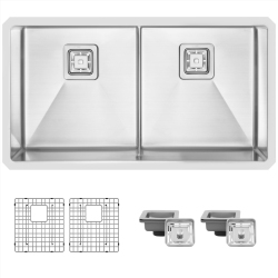 STYLISH 33"l X 18"w Double Basin Undermount Kitchen Sink With Grids And Strainers