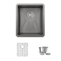 STYLISH 16 Inch Graphite Single Bowl Undermount Stainless Steel Kitchen Sink With Grid And Basket Strainer In Black