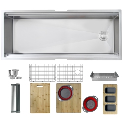 STYLISH 45 Inch Ledge Workstation Single Bowl Undermount 16 Gauge Stainless Steel Kitchen Sink With Built In Accessories