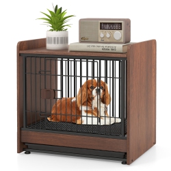 GYMAX Dog Cage Furniture W/removable Tray & Lockable Door Adjustable Foot Pads