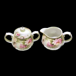 ELBY GIFT Roses / Floral Design Sugar & Creamer Bowl Set New Bone China