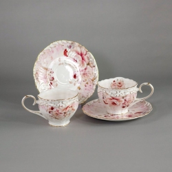 ELBY GIFT Ceramic Roses / Floral Design Cup & Saucer Set Of 2