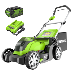 GREENWORKS 40V 17" Cordless Push Lawn Mower, 4.0 Ah Battery And Charger Included [75+ Compatible Tools]