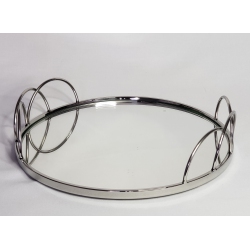 ELEGANCE Stainless Steel Round Vanity Tray With Mirror 13" In Silver