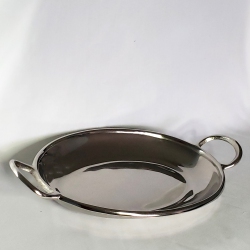ELEGANCE Stainless Steel Finish Deep Oval Tray W/handles 19 X 10" In Silver