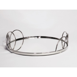 ELEGANCE Stainless Steel Round Vanity Tray With Mirror 11" In Silver