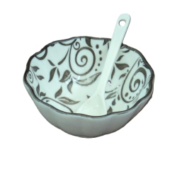 ELBY GIFT Porcelain Floral Bowl & Spoon Set, Set Of 4