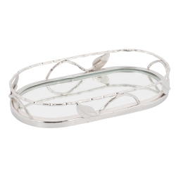 ELEGANCE Oval Mirror Tray With Leaf Border 11.5 X 6.5 In