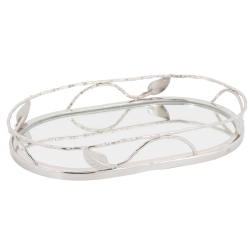 ELEGANCE Oval Mirror Tray With Leaf Border 13.75 X 8.5 In