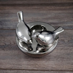 JIALLO Shiny Ceramic Tea Light Holder With Birds Design 5X5X4" In Black