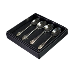 JIALLO Stainless Steel Tea Spoon With Rose Patten On The Top, Set Of 4
