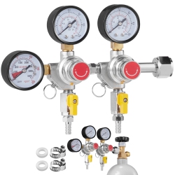VEVOR 0-60Psi Triple Gauge Regulator, Co2 Regulator Gauge, Co2 Gauge Gas System, Draft Beer Regulator \w Check Valve, Adjustable Pressure Regulator