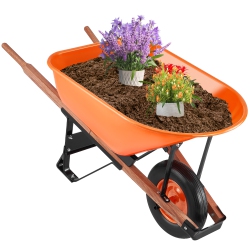 VEVOR 6 Cu. Ft. Wheelbarrow Cart, Load & 330 Lbs Capacity, One Wheel Garden Dump Cart Wheel Barrow \w Metal Handle & 16" Wide Track Wheels, Easy