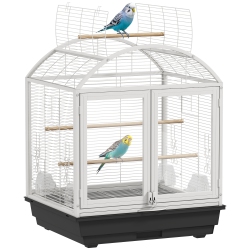PAWHUT 30 Inch Open Top Bird Cage, Steel Parrot Cage With Removable Tray, Food Container for Medium Small Bird, Finches, Cockatiel, Parakeets, Dark
