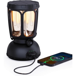 PETGINHOME 6000Mah Rechargeable Camping Lantern- Led Camping Lamp Solar Lantern \w Hand Crank, Ajustable Brightness Camping Light for Tent