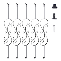 VEVOR 44" X 1/2" Staircase Metal Balusters, Galvanized Steel Decorative Banister Spindles, 5 Pack S Shape Deck Baluster, Hollow Satin Spiral Stair