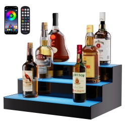 VEVOR 16 Inch 3 Tiers Led Lighted Liquor Bottle Display, Commercial Illuminated Home Bar Shelf, 3 Steps Whiskey Rack Stand, Acrylic Drink Shelves \w