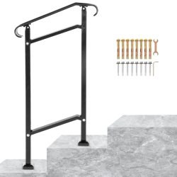 VEVOR Outdoor Stair Railing, Fit 1 Or 2 Steps Wrought Iron Handrail, Adjustable Front Porch Hand Railings Transitional Hand Rail for Concrete Steps
