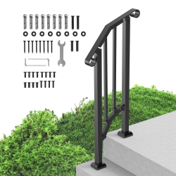 VEVOR Handrails for Outdoor Steps, 1-2 Step Stair Hand Rail Kit, Transitional Carbon Steel Railings \w Installation Kit, Stair Rails for Seniors