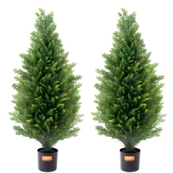 VEVOR 36 Inch Artificial Cedar Topiary Tree, 2 Pieces, \w Extra Leaves & Pot Faux Evergreen Fake Pine Cypress Trees Plant, Uv Rated Artificial
