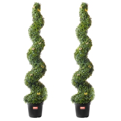 VEVOR 60 Inch Artificial Boxwood Topiary Tree, 2 Pieces, Spiral Faux Topiary Trees, Faux Plant W/ Extra Leaves & Pot & Small Decoration, Uv Rated