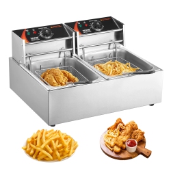 VEVOR 2 X 9.1Qt/8.6L Commercial Deep Fryer, Dual Tank 3000W Electric Countertop Fryer \w Basket, Double Stainless Steel Oil Fryer, \w Temp Control &