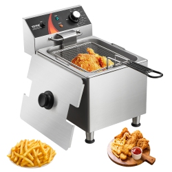 VEVOR 1750W Commercial Deep Fryer, Electric Countertop Fryer \w Basket & Height-Adjustable Feet, 12Qt / 11.5L Stainless Steel Single Oil Fryer, Temp
