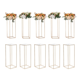 VEVOR 10PCs 31.5Inch High Wedding Flower Stand, \w Acrylic Laminate, Metal Vase Column Geometric Centerpiece Stands Rectangular Rack for Events