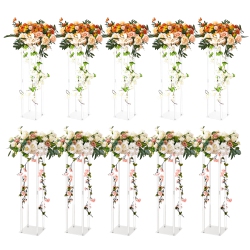 VEVOR 10PCs 23.6Inch High Wedding Flower Stand, \w Acrylic Laminate, Acrylic Vase Column Geometric Centerpiece Stands, Floral Display Rack for Events