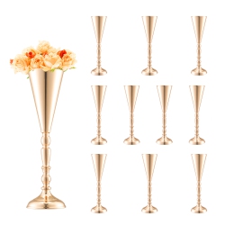 VEVOR 10PCs 43Cm/16.9” Tall Wedding Flower Vase, Metal Wedding Trumpet Centerpiece Floral Stand Display Rack for Tables Wedding Party, Anniversary
