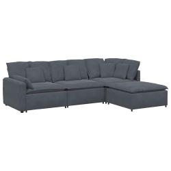 VIDAXL Modular Sofa With Footstool&cushions Velvet Dark In Grey