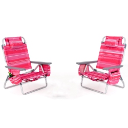 GYMAX 2PCs Folding Backpack Beach Chair Table Set 5-Position Outdoor Reclining Chair Hot In Pink