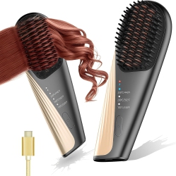 GREEN SCENIC [Black] Wireless Hair Straightening Comb, Negative Ion Hair Straightener, Dual-Purpose Straight And Curly Curling Iron, Portable Hair