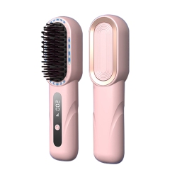 GREEN SCENIC Safe Ionic Straightening Brush – Auto-Off, Ceramic Bristles, Portable And Cordless Portable Home Straightener \w Two Plates For