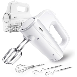 JEWJIO 250W Electric Hand Mixer With 10 Speeds, Turbo Boost, 5 Stainless Steel Accessories, Storage Case