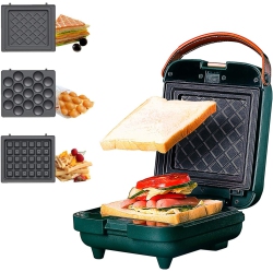 GEBOGY 3-In-1 Sandwich, Waffle & Eggette Maker, Non-Stick Coated, Portable Electric Panini Press